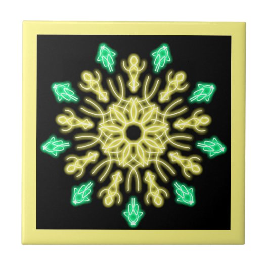 黄色と緑のネオンの花 タイル (正面)