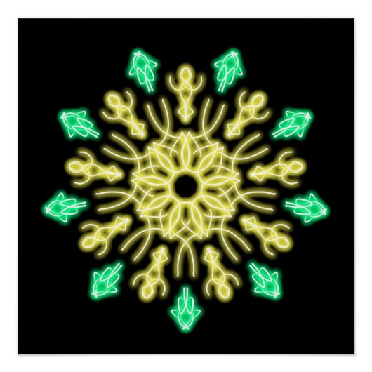 黄色と緑のネオンの花 ポスター (正面)