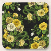 黄色と緑のバラで非表示 コースター (正面)