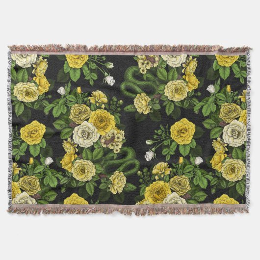 黄色と緑のバラで非表示 スローブランケット (正面)
