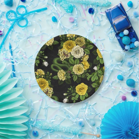 黄色と緑のバラで非表示 ペーパープレート (パーティー)