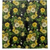 黄色と緑のバラに隠れている シャワーカーテン (正面)