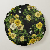 黄色と緑のバラに隠れている ラウンドクッション (裏面)