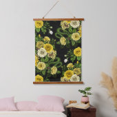 黄色と緑のバラに隠れている 吊り下げ型タペストリー (寝室)