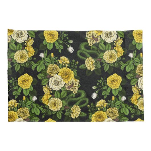 黄色と緑のバラに隠れている 枕カバー (裏面-右)