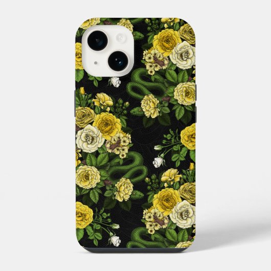 黄色と緑のバラに隠れている iPhoneケース (裏面)