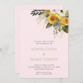 黄色と緑のフローラピンク結婚ズ 招待状 (正面/裏面)