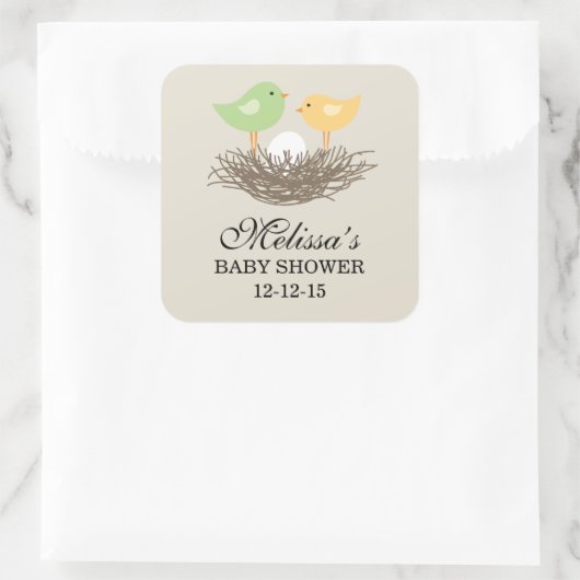 黄色と緑のベビーの鳥の巣 |赤ちゃんシャワー スクエアシール (バッグ)