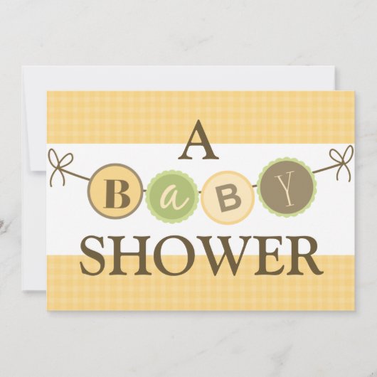 黄色と緑のベビーシャワー招待状 招待状 (正面)