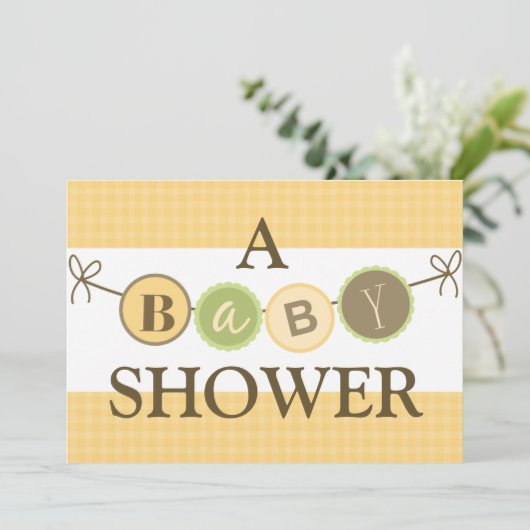 黄色と緑のベビーシャワー招待状 招待状 (スタンド正面)