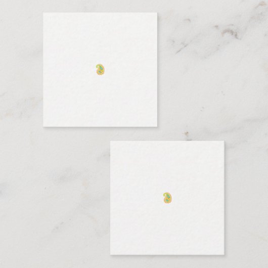 黄色と緑のペイズリーで、葉花と花 予約カード (正面/裏面)