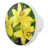 黄色と緑のリリーセラミックプルドアノブ セラミックノブ (右)