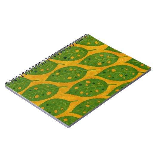 黄色と緑のリーフのジャパターン(の模様が)あるーナル ノートブック (左側)
