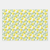 黄色と緑のレモンツリーパターン ラッピングペーパーシート (正面2)