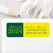 黄色と緑の卒業差出人住所ラベル