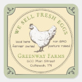 黄色と緑の卵カートンラベルとヴィンテージヘン スクエアシール (正面)