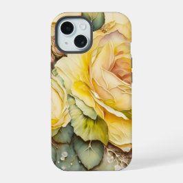 黄色と緑の巨大なバラ iPhone 15ケース
