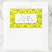 黄色と緑の抽象芸術デイジーパターンラベル 長方形シール (バッグ)