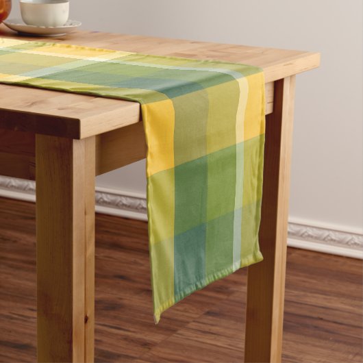 黄色と緑の格子模様の背景 ショートテーブルランナー (インサイチュ)