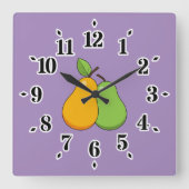 黄色と緑の梨 スクエア壁時計 (正面)