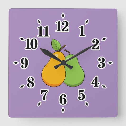 黄色と緑の梨 スクエア壁時計 (正面)