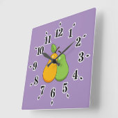 黄色と緑の梨 スクエア壁時計 (傾斜)