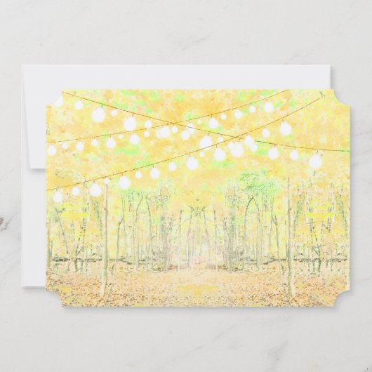 黄色と緑の森林照明ガーランド結婚ズ 招待状 (裏面)