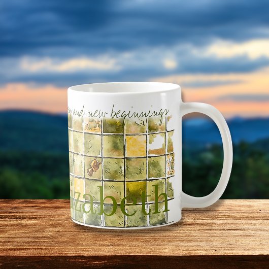 黄色と緑の水仙の新しい日の花引用文 コーヒーマグカップ