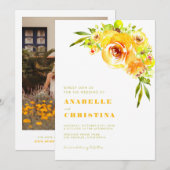 黄色と緑の水彩花園ウェディング 招待状 (正面/裏面)