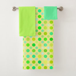 黄色と緑の水玉模様 バスタオルセット