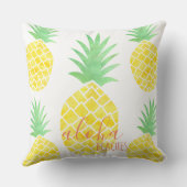 黄色と緑の水色パイナップルアロハビーチ クッション (裏面)