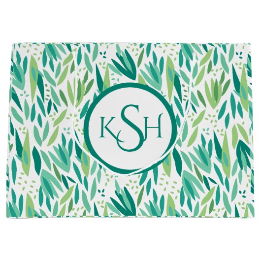 黄色と緑の熱帯の葉柄 ラージペーパーバッグ (正面)