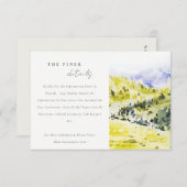 黄色と緑の田園地帯の丘陵地でのウェディング詳細 エンクロージャーカード (正面/裏面)