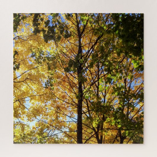 黄色と緑の秋の葉 ジグソーパズル (縦)