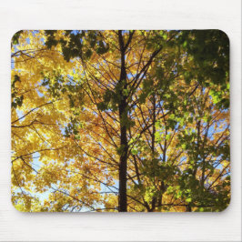 黄色と緑の秋の葉 マウスパッド