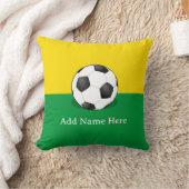 黄色と緑の背景のサッカーボール クッション (ブランケット)