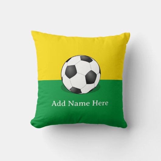 黄色と緑の背景のサッカーボール クッション (正面)