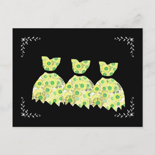黄色と緑の花のドレスとフレーム ポストカード (正面)