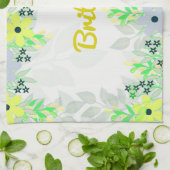 黄色と緑の花プリント キッチンタオル (折り畳み)