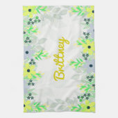 黄色と緑の花プリント キッチンタオル (縦)