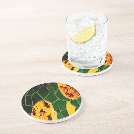 黄色と緑の花モザイク コースター (側面)