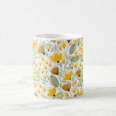 黄色と緑の装飾フローラデザインパターン コーヒーマグカップ (中央)