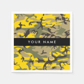 黄色と緑の迷彩自分の名前をパーソナライズ スタンダードカクテルナプキン (正面)
