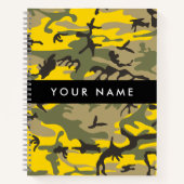 黄色と緑の迷彩自分の名前をパーソナライズ ノートブック (正面)