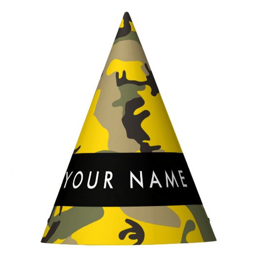 黄色と緑の迷彩自分の名前をパーソナライズ パーティーハット (正面)