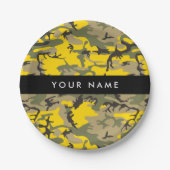 黄色と緑の迷彩自分の名前をパーソナライズ ペーパープレート (正面)