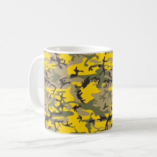 黄色と緑の迷彩、軍隊、陸軍 コーヒーマグカップ (正面左)