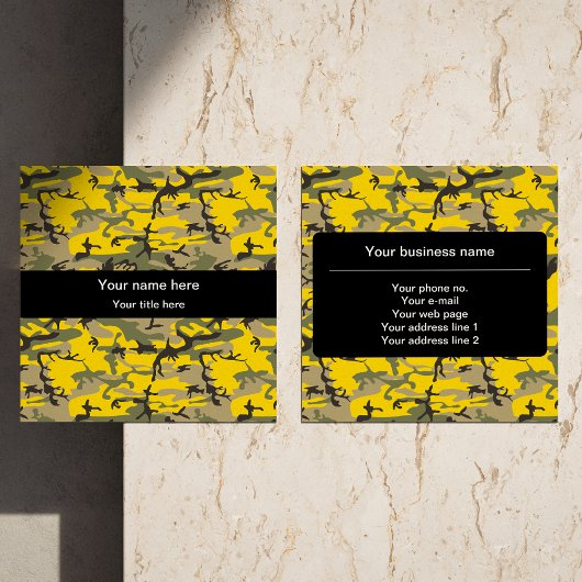 黄色と緑の迷彩、軍隊、陸軍 スクエア名刺