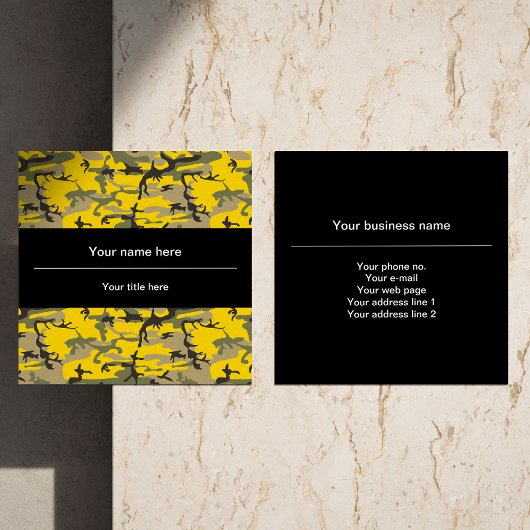 黄色と緑の迷彩、軍隊、陸軍 スクエア名刺