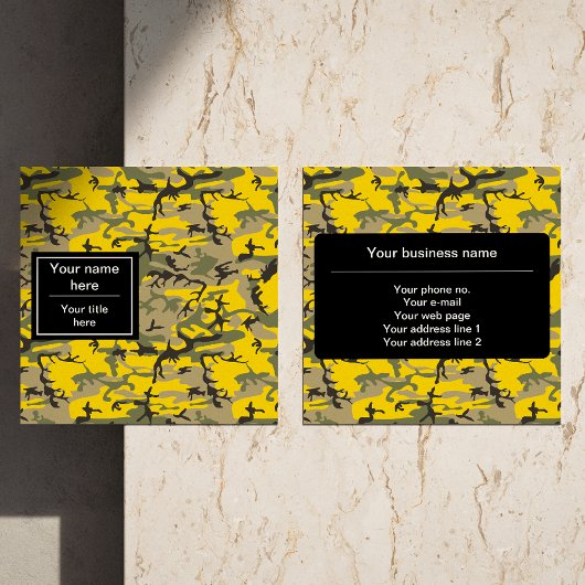 黄色と緑の迷彩、軍隊、陸軍 スクエア名刺
